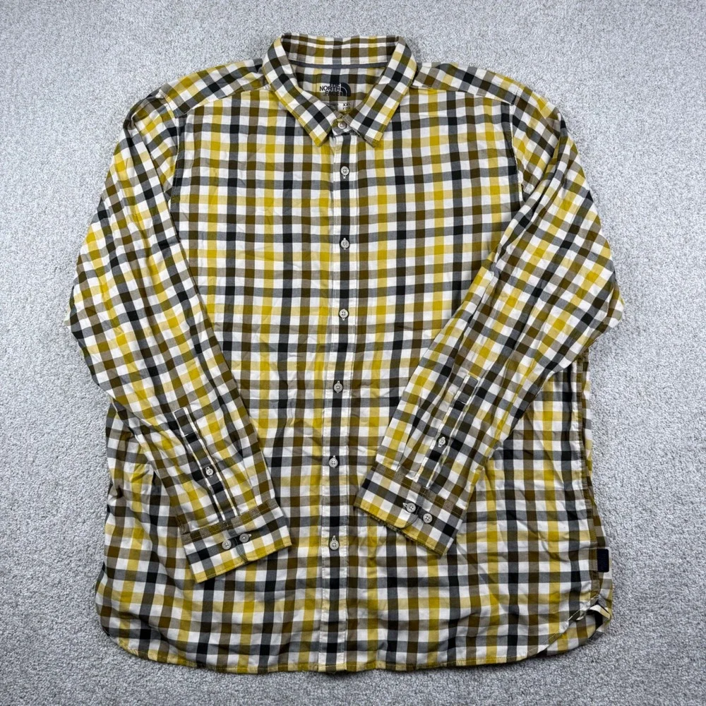 The North Face Button Down Mens XXL Yellow Plaid Long Sleeve Shirt